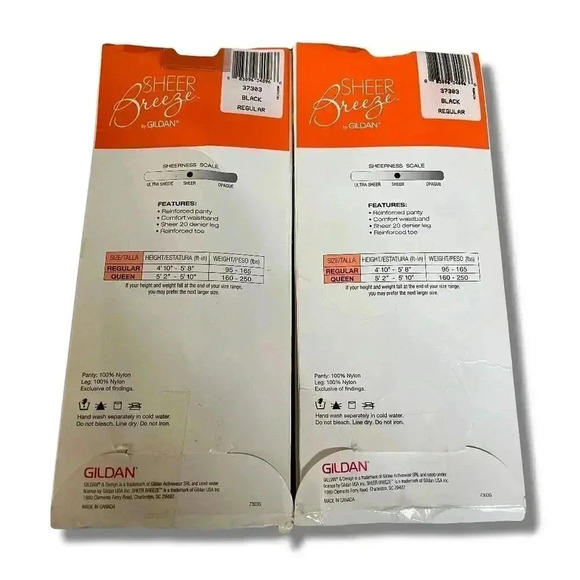 🌟Gildan Sheer Breeze Pantyhose Black Sz Regular 20 Denier Reinforced Toe 2 Pack🌟 - Picture 4 of 5